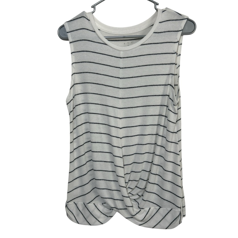A New Day White Black Striped Twist Front Sleeveless Tank Top Medium